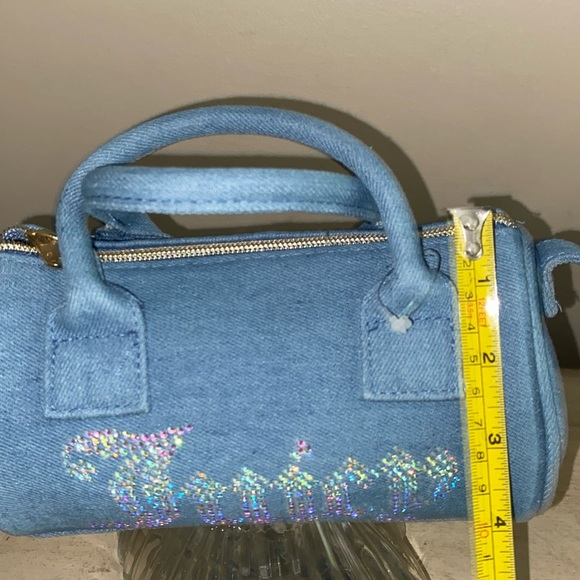 New Juicy Couture Mini Denim Tote, adjustable strap, embellished rhinestone Logo - Picture 5 of 7